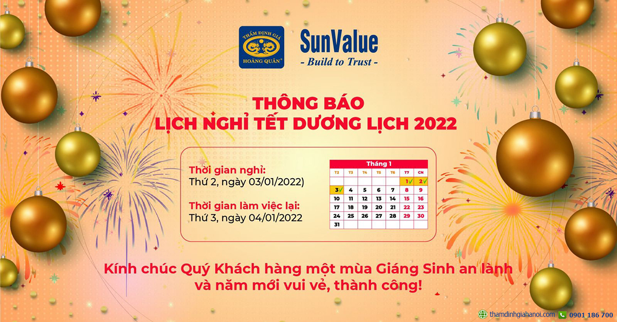 Thẩm định giá Hoàng Quân thông báo nghỉ Tết dương lịch 2022