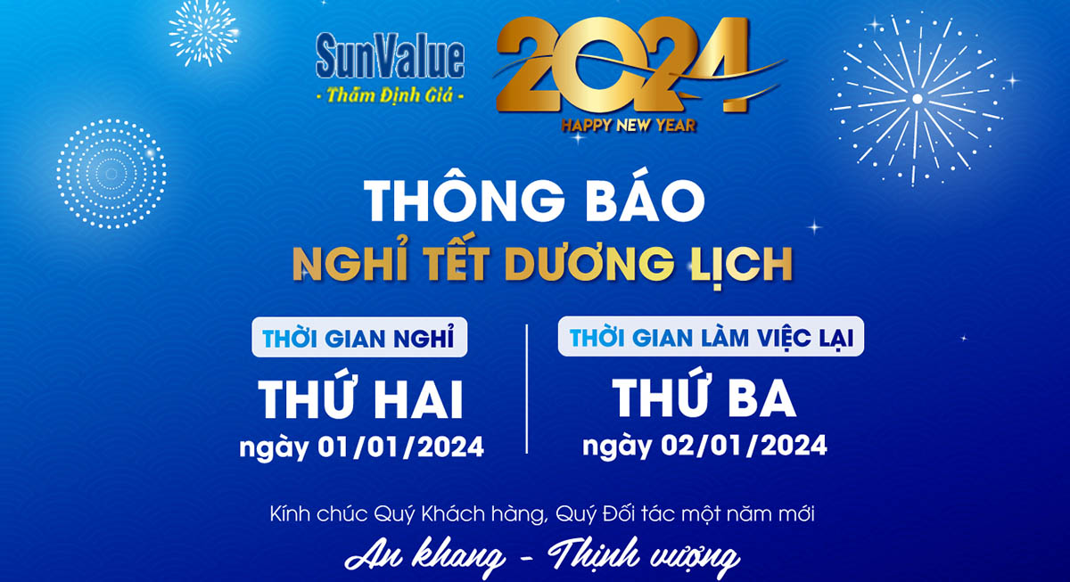 Thẩm định giá Hoàng Quân thông báo nghỉ Tết Dương lịch 2024