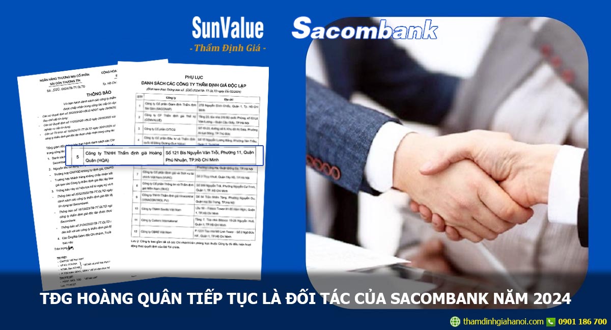 Thẩm định giá Hoàng Quân duy trì hợp tác với ngân hàng Sacombank năm 2024