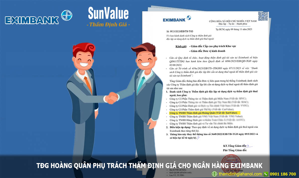 thẩm định giá hoàng quân, ngân hàng eximbank, vay vốn ngân hàng, định giá ngân hàng eximbank