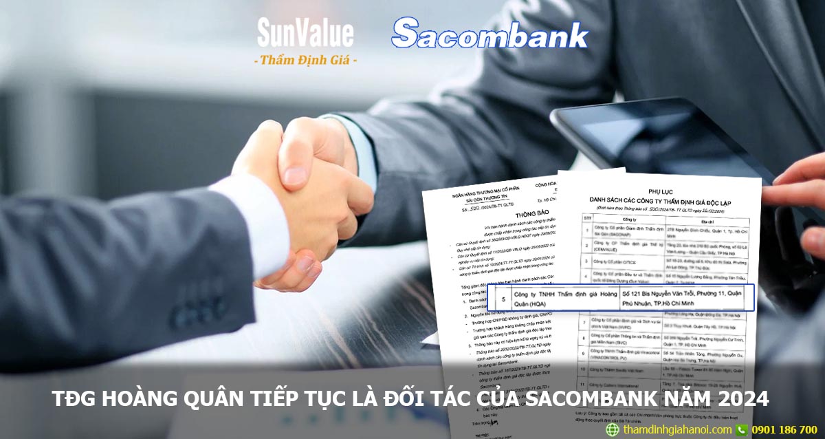 thẩm định giá hoàng quân, ngân hàng sacombank, hợp tác thẩm định giá, định giá vay vốn ngân hàng