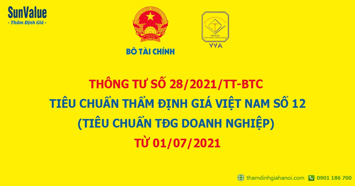 tiêu chuẩn thẩm định giá doanh nghiệp, thông tư 28/2021, tiêu chuẩn thẩm định giá số 12