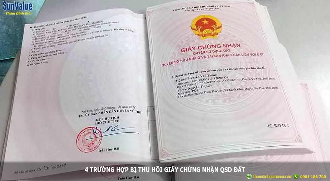 trường hợp thu hồi sổ đỏ, thu hồi giấy chứng nhận qsd đất, luật đất đai 2013